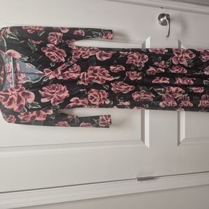Floral Long Sleeve Dress - Pink and Black